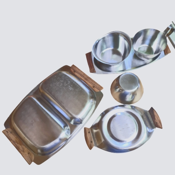 Stainless steel and wood serving set - Vintage - Picture 2 of 4